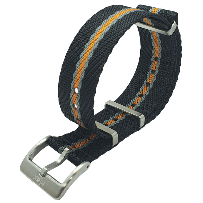 Max Premium Nylon NATO Watch Strap Black/Orange/Grey