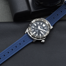 Load image into Gallery viewer, Max FKM Rubber Waffle Style Quick Release Watch Strap Blue Gold