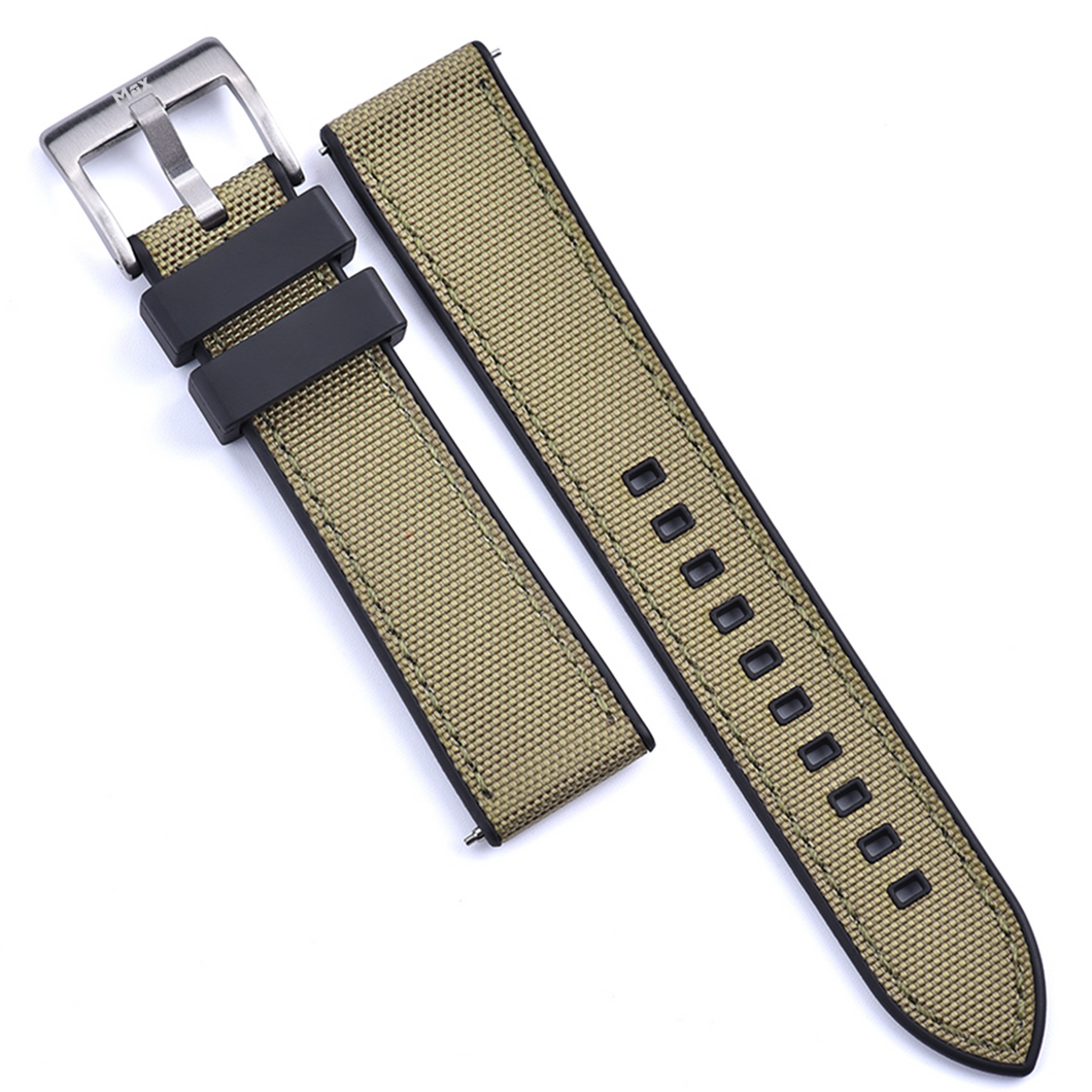 Max Sailcloth Watch Strap Black FKM Khaki Sailcloth