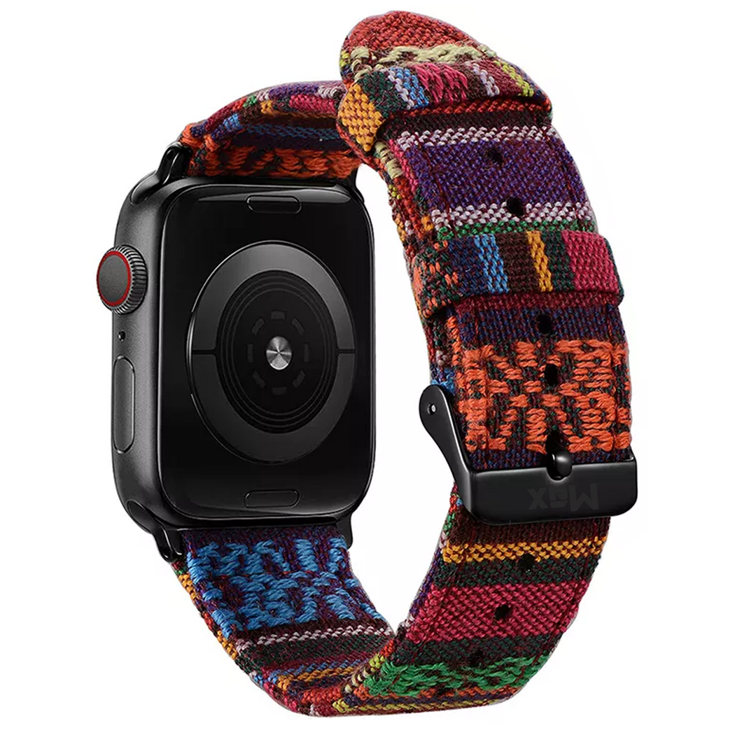 Max Tribal Fabric Watch Strap Compatible with all Apple iWatch Red/Purple/Green Milti- Coloured