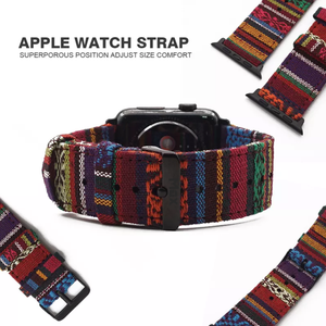 Max Tribal Fabric Watch Strap Compatible with all Apple iWatch Red/Purple/Green Milti- Coloured