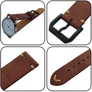 Max Original Genuine Leather Watch Strap Oil Wax Brown