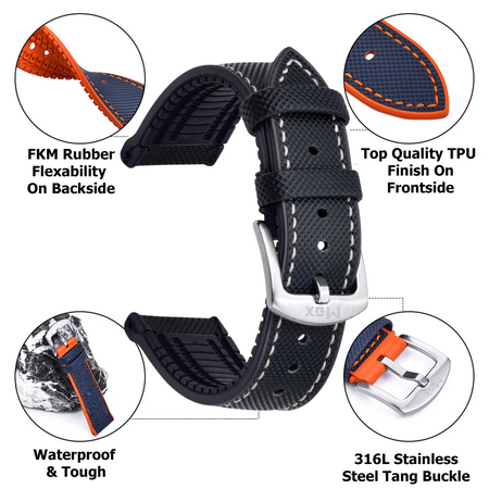 Max Hybrid Watch Strap Blue with White Lines