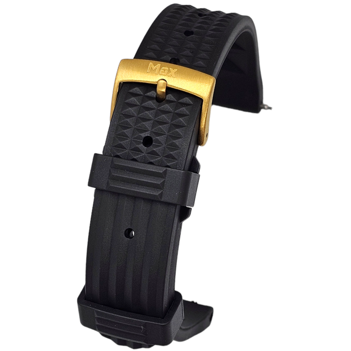 Max FKM Rubber Waffle Style Quick Release Watch Strap Black Gold