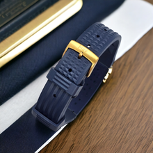 Load image into Gallery viewer, Max FKM Rubber Waffle Style Quick Release Watch Strap Blue Gold