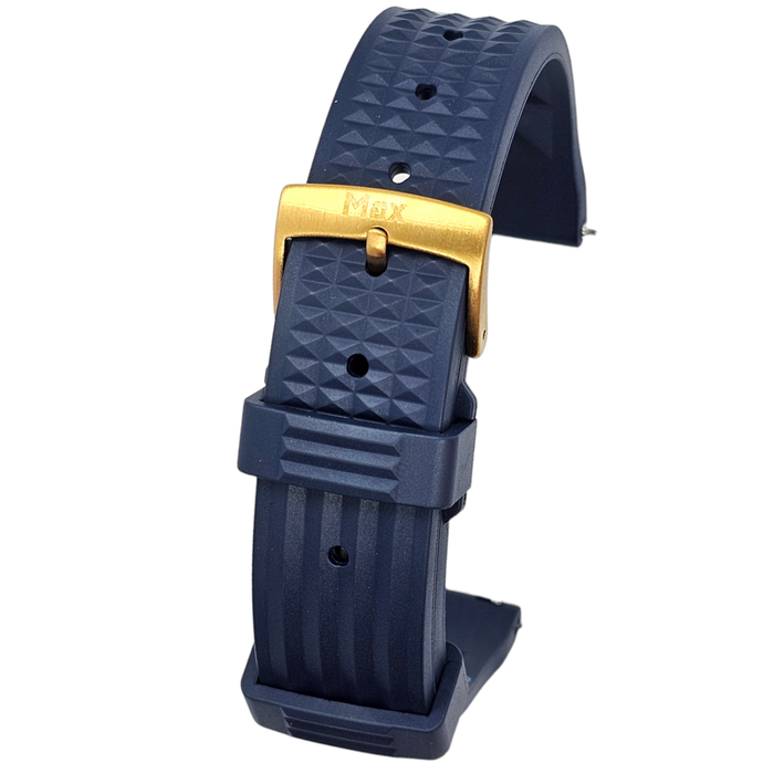 Max FKM Rubber Waffle Style Quick Release Watch Strap Blue Gold