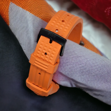 Load image into Gallery viewer, Max FKM Rubber Waffle Style Quick Release Watch Strap Orange Black