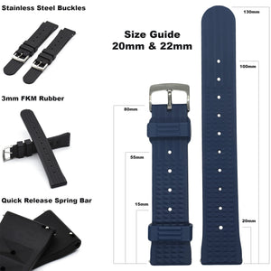 Max FKM Rubber Waffle Style Quick Release Watch Strap Black Gold