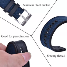 Load image into Gallery viewer, Max Sailcloth Watch Strap Black FKM Blue Sailcloth