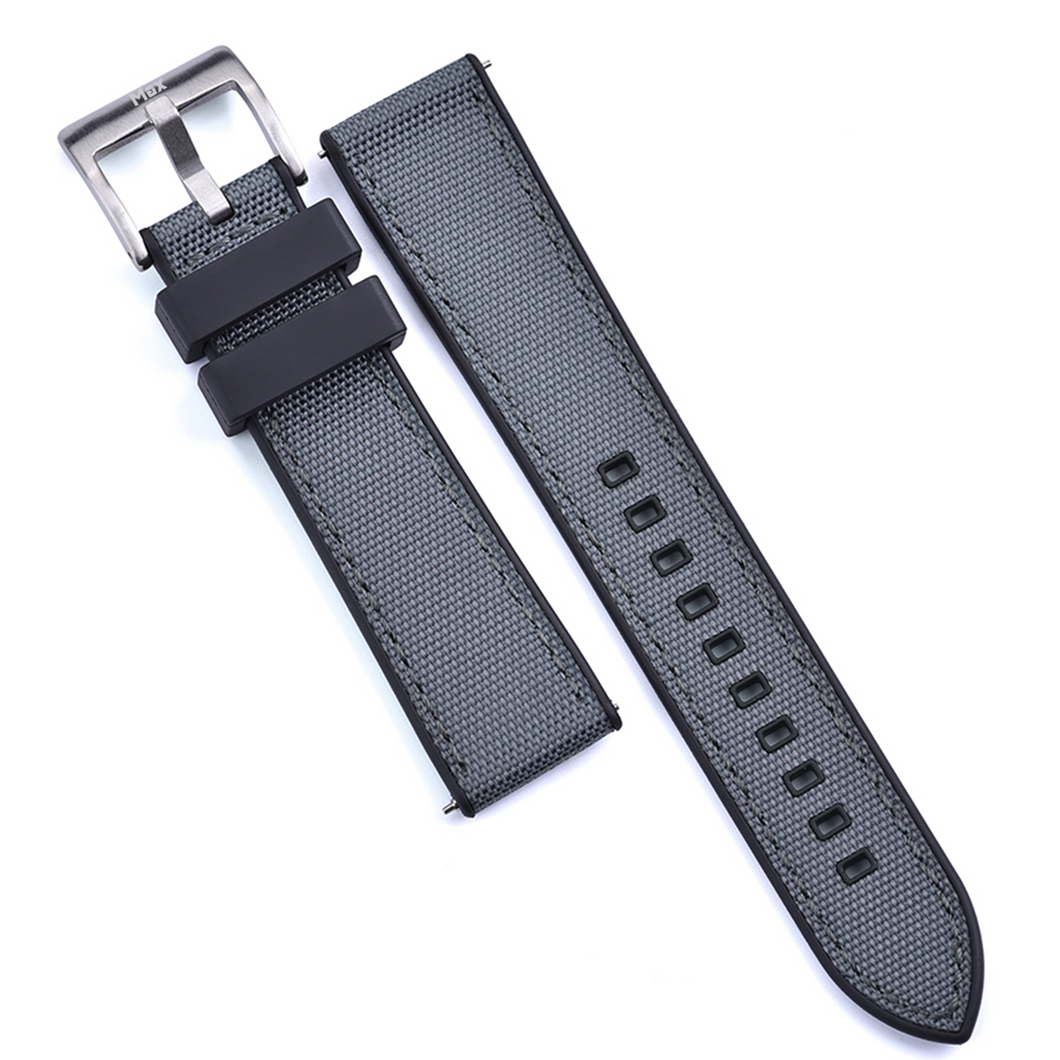 Max Sailcloth Watch Strap Black FKM Grey Sailcloth