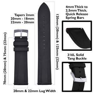 Max T-Shape FKM Rubber Quick Release Watch Strap Black